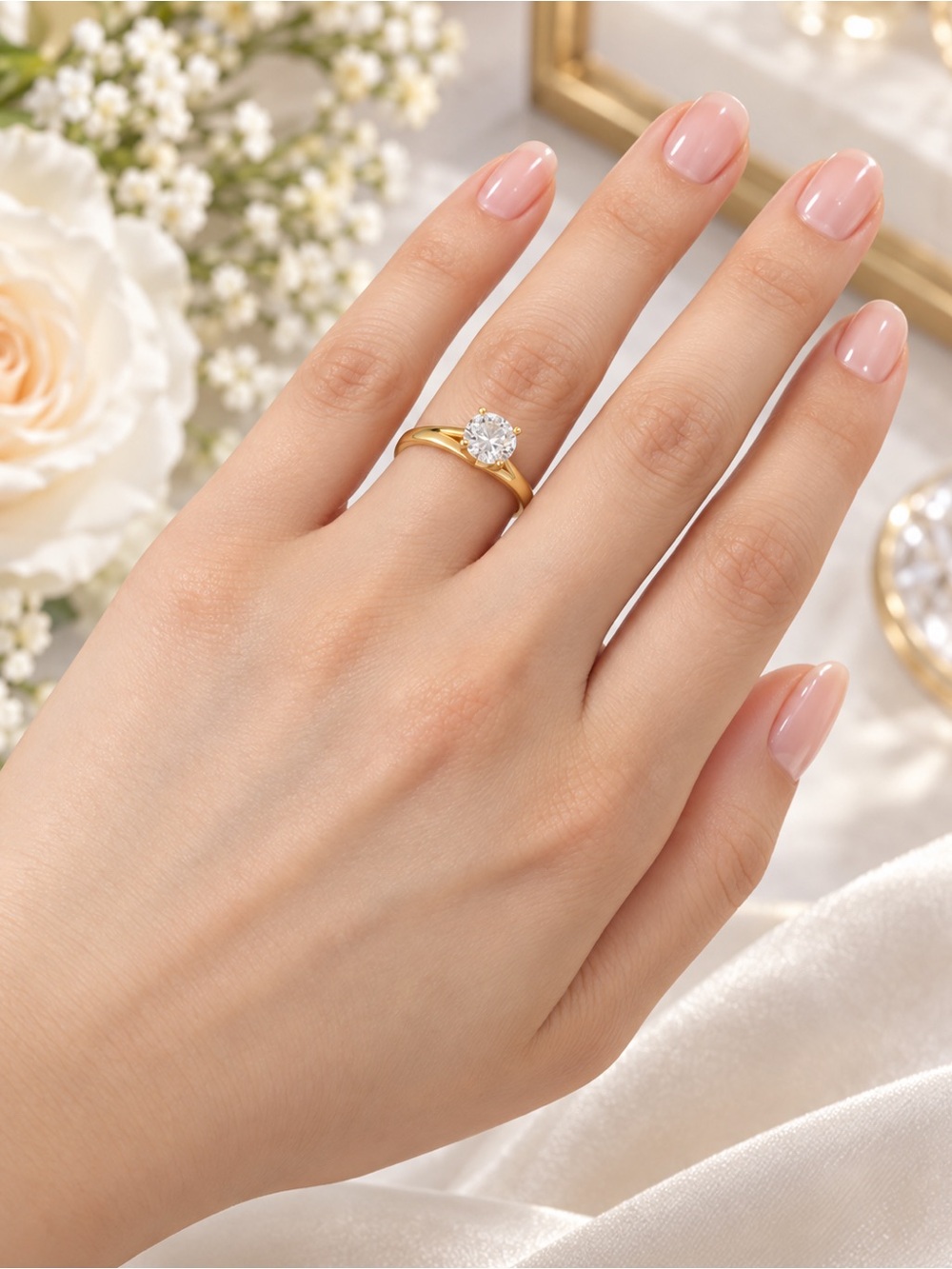 21K Gold real gold Solitaire Ring size 6.5